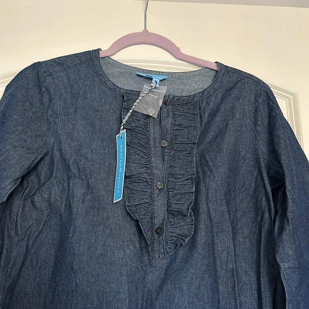 Draper James Chambray Ruffle Shift Dress - Size 0